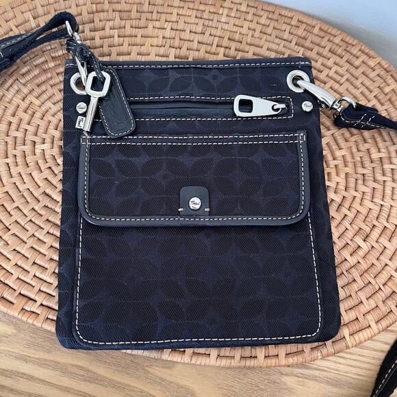 Fossil Signature Classic Print Black Crossbody Purse Canvas y2K - Picture 2 of 9